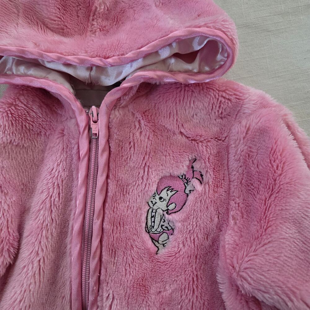 Vintage Y2k Pebbles Flintstones Hooded Faux Fur Coat 2t/3t